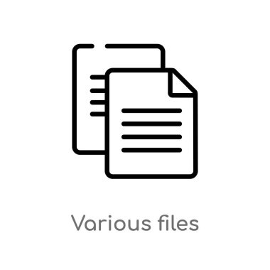 çeşitli dosyaları vektör simgesiana hatlarını. eğitim kavramından izole siyah basit çizgi elemanı illüstrasyon. beyaz arka plan üzerinde çeşitli dosya simgesi ni alabilir vektör kontur