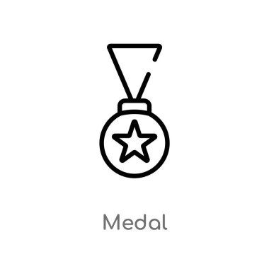 Anahat madalya vektör simgesi. basit çizgi eleman illüstrasyon izole Strateji kavramı. Beyaz arka planda düzenlenebilir vektör kontur madalya simgesi