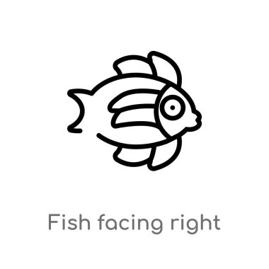 Anahat balık sağ vektör simgesine bakacak. sade izole hat eleman illüstrasyon deniz kavramı siyah. düzenlenebilir vektör kontur balık beyaz arka planda sağ simgesine bakacak