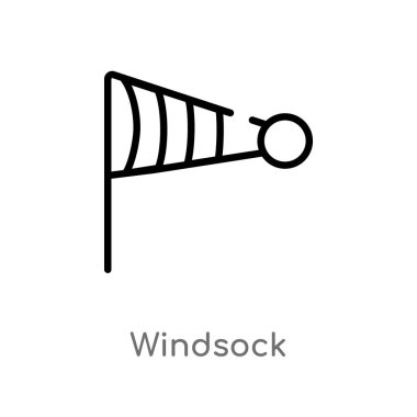 windsock vektör simgesini anahat. ekoloji kavramından izole siyah basit çizgi elemanı illüstrasyon. beyaz arka plan üzerinde değiştirilebilir vektör vuruşu windsock simgesi