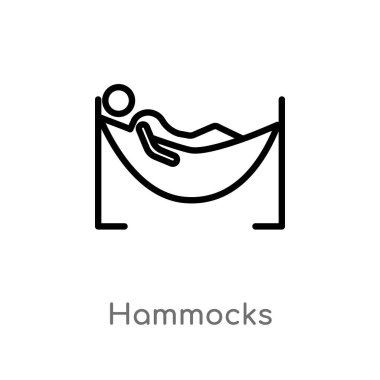 Anahat hamak vektör simgesi. basit çizgi eleman illüstrasyon izole kavramı siyah. Beyaz arka planda düzenlenebilir vektör kontur hamak simgesi