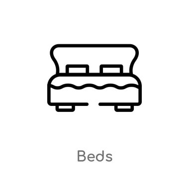 Anahat yatak vektör simgesi. basit çizgi eleman illüstrasyon izole kavramı siyah. Beyaz arka planda düzenlenebilir vektör kontur yataklar simgesi