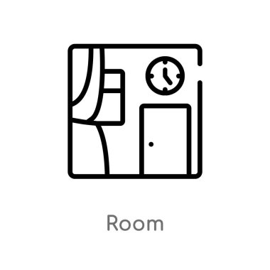 anahat oda vektör simgesi. temizlik kavramından izole siyah basit çizgi elemanı illüstrasyon. beyaz arka plan üzerinde değiştirilebilir vektör kontur oda simgesi