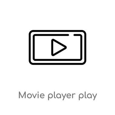 Anahat film çalar düğmesi vektör simgesini oynat. Basit hat eleman illüstrasyon izole müzik ve medya kavramı siyah. Beyaz arka planda düzenlenebilir vektör kontur film oynatıcı Oynat düğmesi simgesi