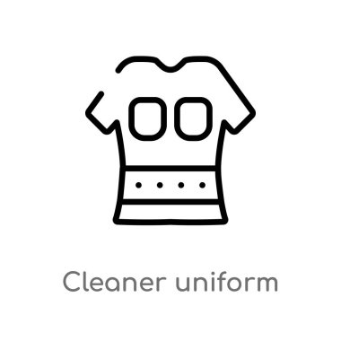 anahat temizleyici üniforma vektör simgesi. temizlik kavramından izole siyah basit çizgi elemanı illüstrasyon. beyaz arka planda düzenlenebilir vektör kontur temizleyici üniforma simgesi