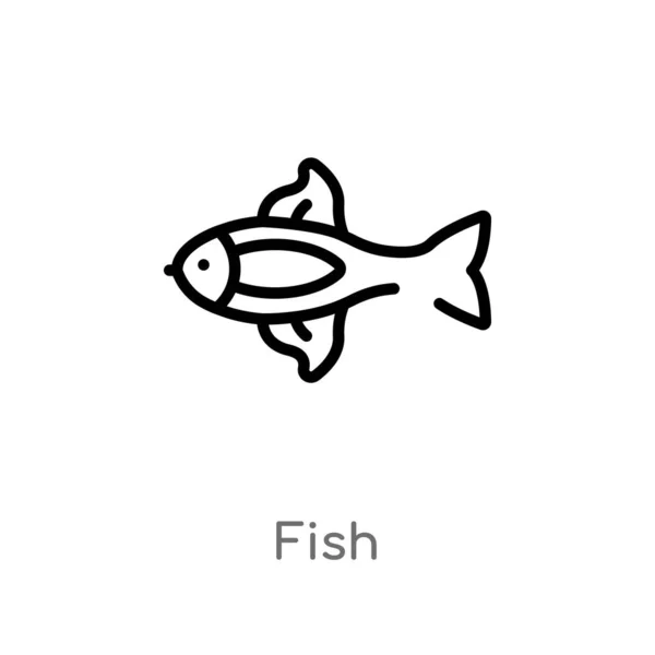 Outline Fish Vector Icon Isolated Black Simple Line Element Illustration — Stock Vector