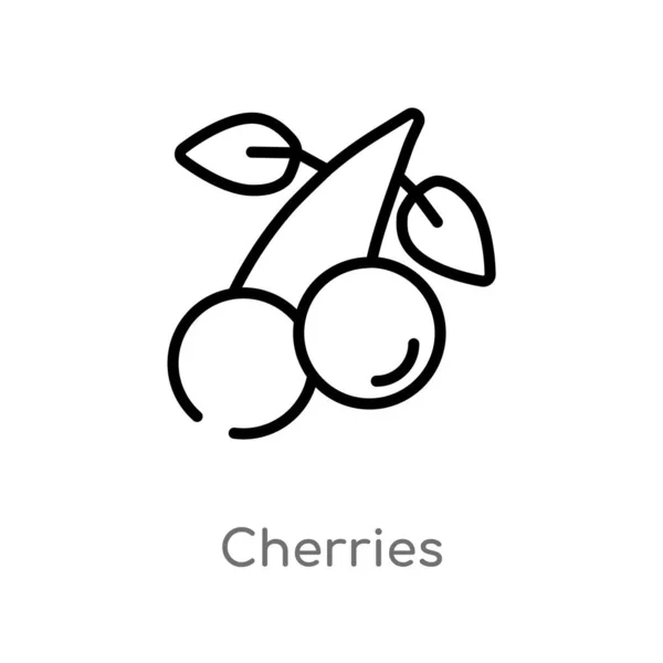 Outline Cherries Vector Icon Isolated Black Simple Line Element Illustration — Stock Vector