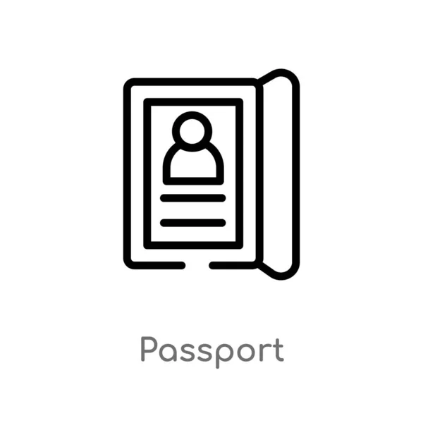大纲护照矢量图标 从酒店概念中分离出黑色简单线条元素插图 可编辑的矢量行程护照图标在白色背景 — 图库矢量图片