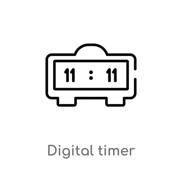 Overzicht Digitale Timer Vector Pictogram Geïsoleerde Zwarte Eenvoudige Lijn Element — Stockvector