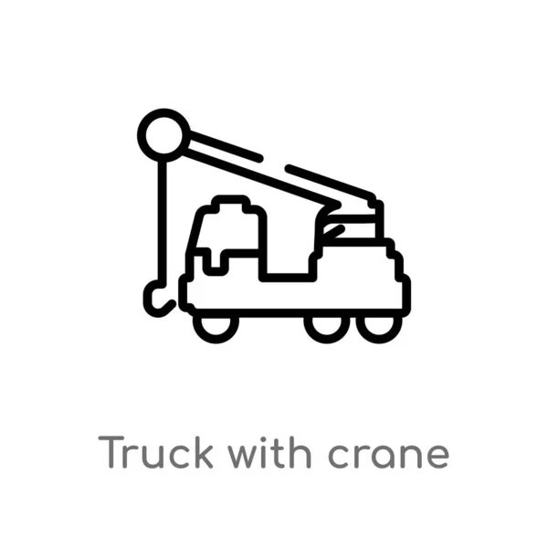 Outline Truck Crane Vector Icon Isolated Black Simple Line Element — Stock Vector