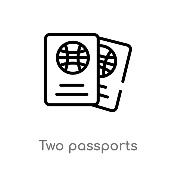 Contorno Dos Pasaportes Icono Vector Elemento Línea Simple Negro Aislado — Archivo Imágenes Vectoriales