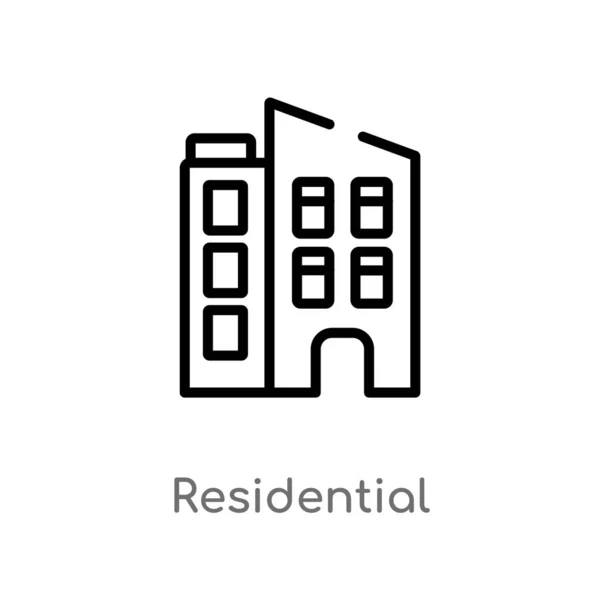 轮廓住宅矢量图标 从未来的技术概念中分离出黑色的简单线元素例证 白色背景上的可编辑矢量笔画住宅图标 — 图库矢量图片
