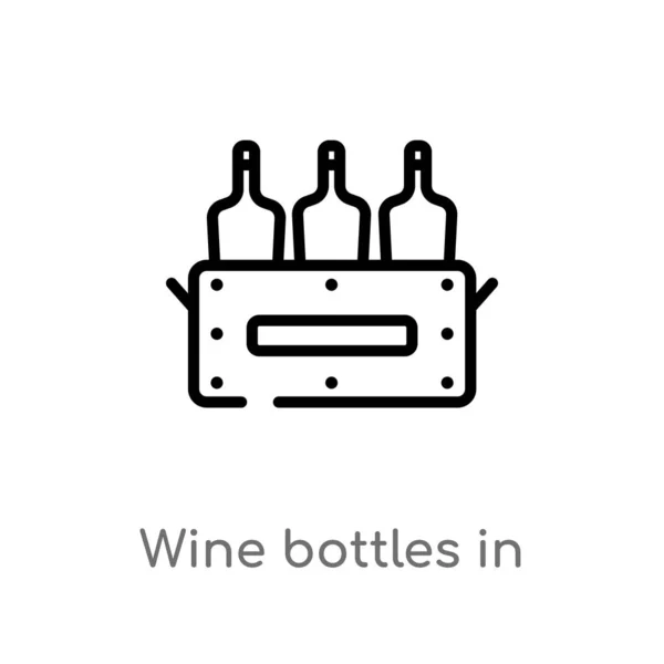 Contorno Bottiglie Vino Icona Box Vector Isolato Nero Semplice Linea — Vettoriale Stock