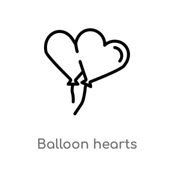 Kontur Ballong Hjärtan Vektor Ikonen Isolerad Svart Enkel Linje Element — Stock vektor