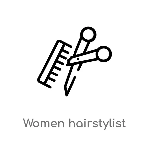 概述了女性发型师矢量图标 从地图和旗子概念被隔绝的黑简单的线元素例证 可编辑的矢量中风妇女发型师图标在白色背景 — 图库矢量图片