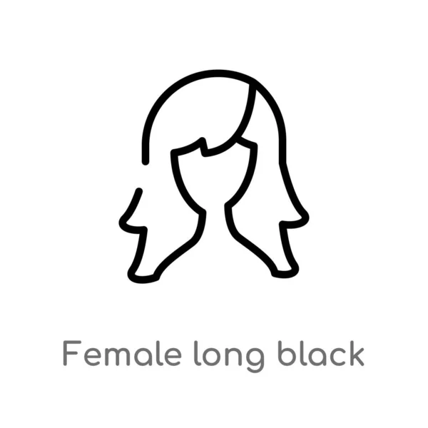 Obrysová Ženská Černá Vlasová Ikona Izolovaná Černá Jednoduchá Čára Ilustrace — Stockový vektor
