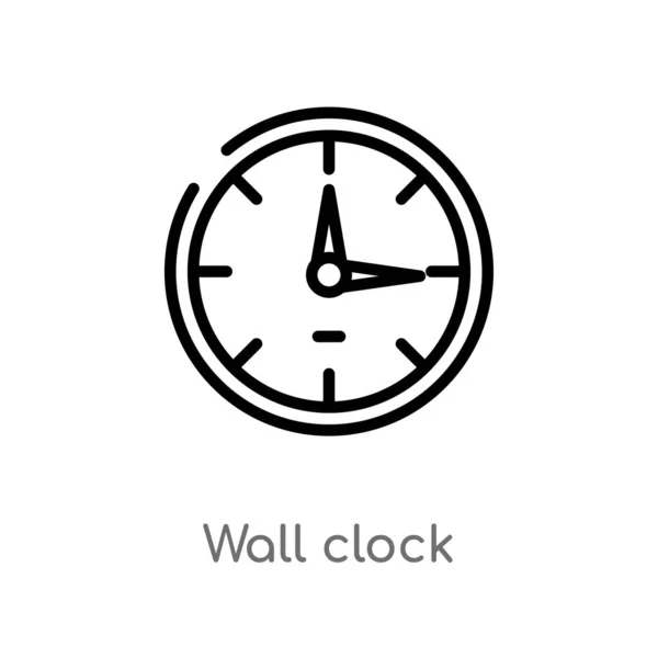 Contorno Ícone Vetor Relógio Parede Isolado Preto Simples Ilustração Elemento — Vetor de Stock