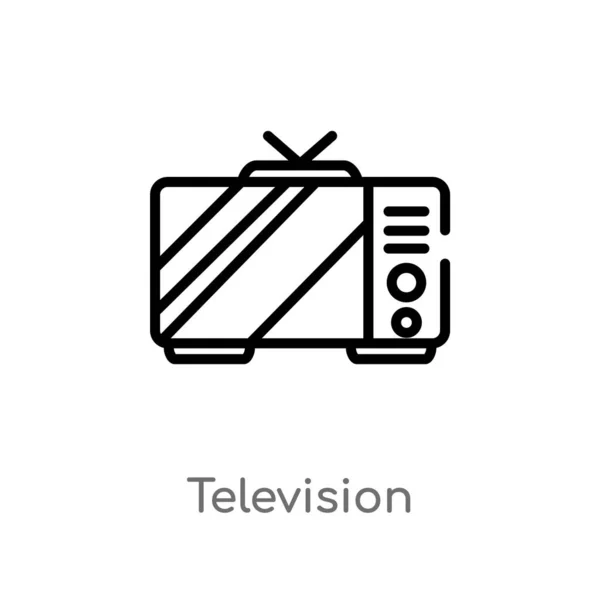 Outline Television Vector Icon Isolated Black Simple Line Element Illustration — Stock Vector