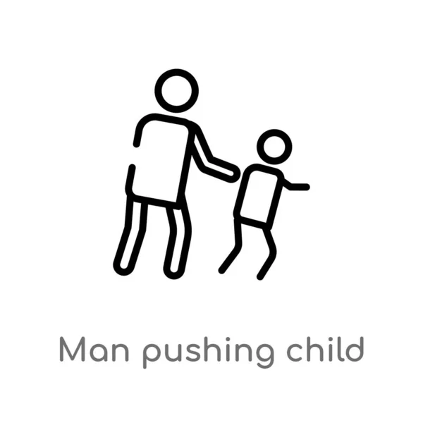 Outline Man Pushing Child Vector Icon Isolated Black Simple Line — Stock Vector