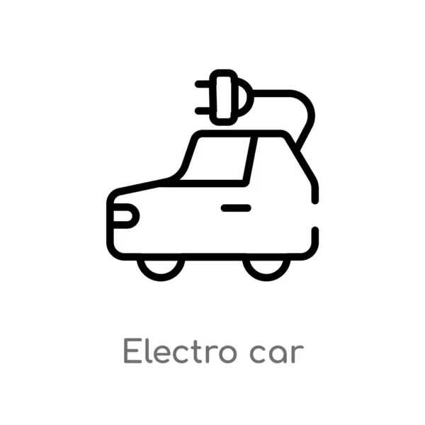 Overzicht Electro Auto Vector Icoon Geïsoleerde Zwarte Eenvoudige Lijn Element — Stockvector