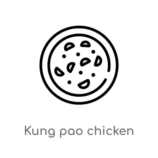 Contorno Kung Pao Icono Vector Pollo Aislado Negro Simple Línea — Vector de stock