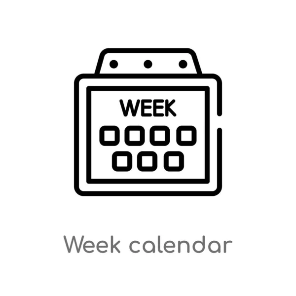 Esboço Semana Calendário Vetor Ícone Isolado Preto Simples Linha Elemento — Vetor de Stock