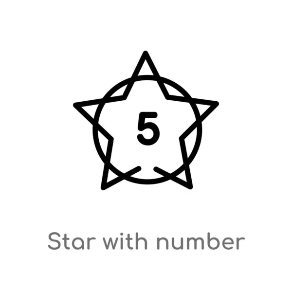 Contorno Estrella Con Número Cinco Icono Vector Aislado Negro Simple — Vector de stock