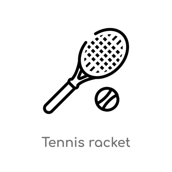 Outline Tennis Racket Vector Icoon Geïsoleerde Zwarte Eenvoudige Lijn Element — Stockvector