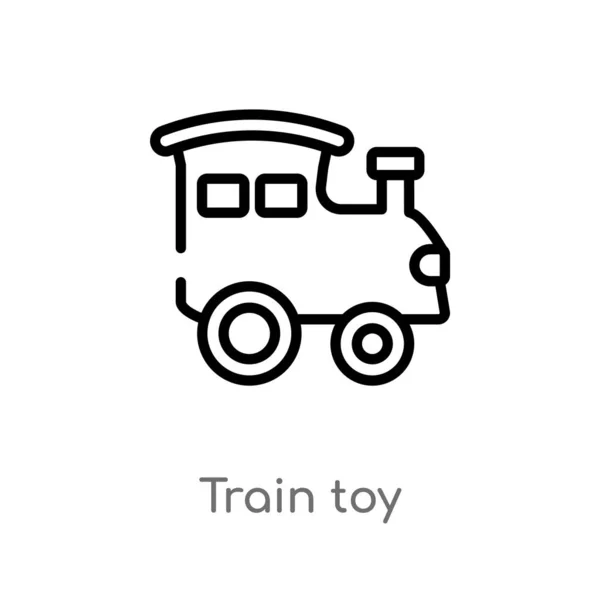 Outline Train Toy Vector Icon Isolated Black Simple Line Element — Stock Vector