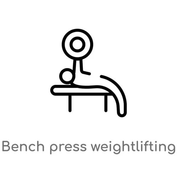 Overzicht Bench Press Gewichtheffen Vector Icon Geïsoleerde Zwarte Eenvoudige Lijn — Stockvector