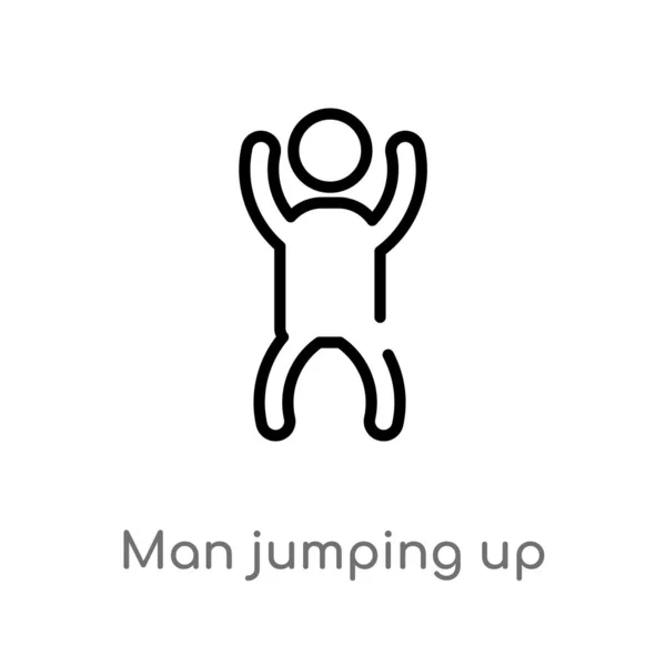 輪郭の男がベクトルアイコンをジャンプします 人の概念から孤立した黒シンプルなライン要素のイラスト 編集可能なベクトルストロークの男は 白い背景にアイコンをジャンプ — ストックベクタ