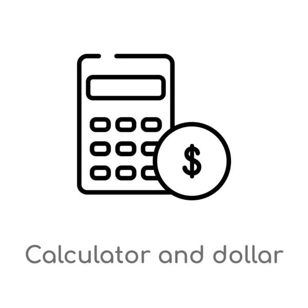 Contorno Calculadora Icono Del Vector Dólar Elemento Línea Simple Negro — Vector de stock