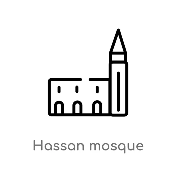 概述了一个清真寺矢量图标 被隔绝的黑简单的线元素例证从纪念碑概念 可编辑的矢量中风哈桑清真寺图标在白色背景 — 图库矢量图片