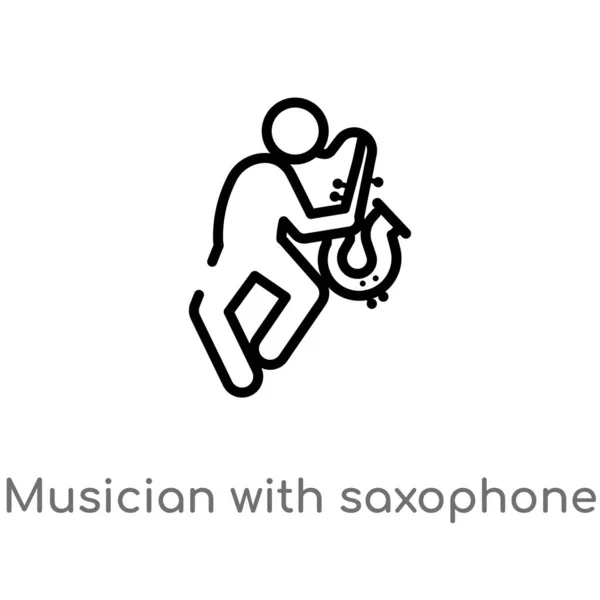 Bosquejar Músico Con Saxofón Icono Vector Aislado Negro Simple Línea — Archivo Imágenes Vectoriales