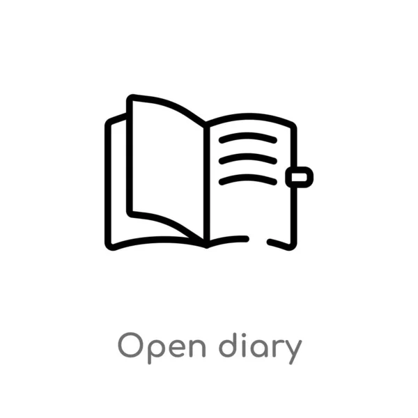 Иконка Открытого Вектора Дневника Изолированная Черная Простая Иллюстрация Элемента Строки — стоковый вектор