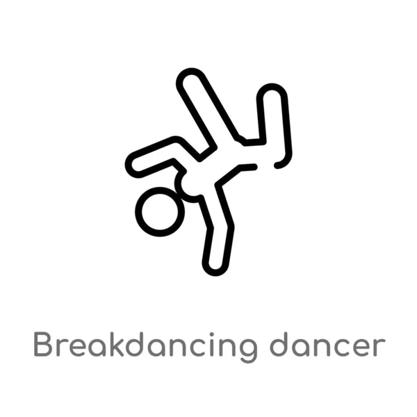 アウトライン Breakdancing ダンサーベクトルアイコン スポーツのコンセプトから孤立した黒シンプルなライン要素のイラスト 白の背景に編集可能なベクトルストローク Breakdancing ダンサーのアイコン — ストックベクタ