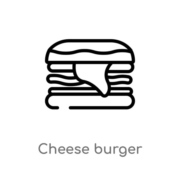 Umriss Käse Burger Vektorsymbol Vereinzelte Schwarze Einfache Linienelemente Illustrieren Das — Stockvektor