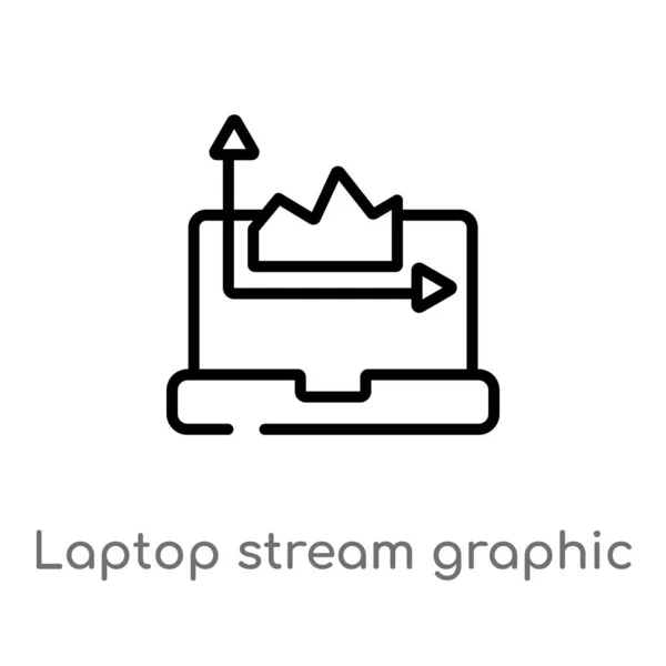 Umreißen Laptop Stream Grafik Vektor Symbol Vereinzelte Darstellung Schwarzer Einfacher — Stockvektor