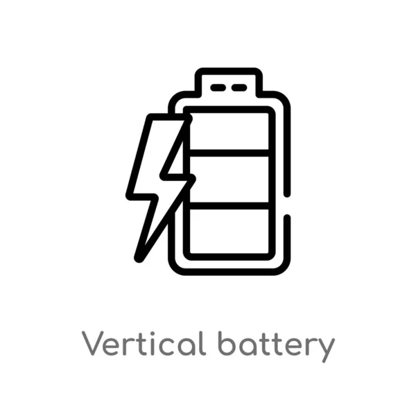 3つのバーベクトルアイコンで垂直バッテリの輪郭を描きます 技術の概念から孤立した黒のシンプルなライン要素のイラスト 白の3つの棒アイコンが付いている編集可能なベクトルストロークの縦電池 — ストックベクタ