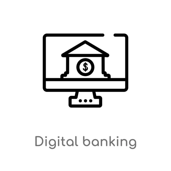 Delinear Ícone Vetor Bancário Digital Isolado Preto Simples Ilustração Elemento — Vetor de Stock