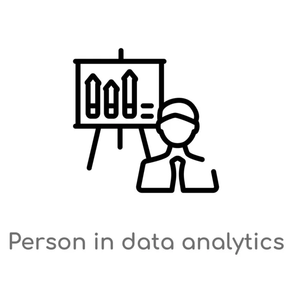 Contorno Persona Presentación Análisis Datos Con Gráfico Icono Vector Pantalla — Archivo Imágenes Vectoriales