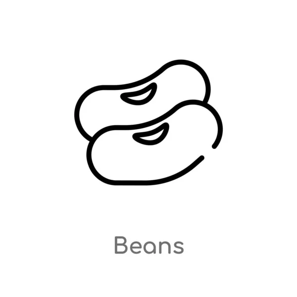 アウトライン Bean ベクタアイコン ガストロノミーの概念から孤立した黒のシンプルなライン要素のイラスト 白の背景に編集可能なベクトルストローク Bean アイコン — ストックベクタ