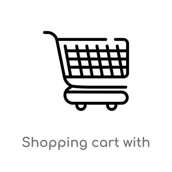 Contorno Carrito Compras Con Parrillas Icono Vector Aislado Negro Simple — Archivo Imágenes Vectoriales