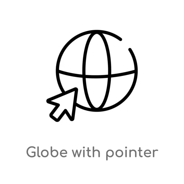 Globus Mit Zeiger Vektor Symbol Umreißen Isolierte Darstellung Schwarzer Einfacher — Stockvektor
