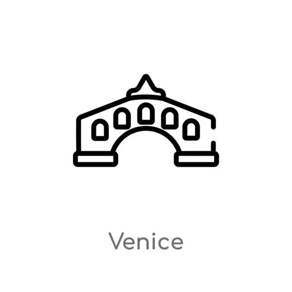 轮廓威尼斯矢量图标 从旅行概念中分离出黑色简单线条元素插图 白色背景上的可编辑矢量笔画威尼斯图标 — 图库矢量图片