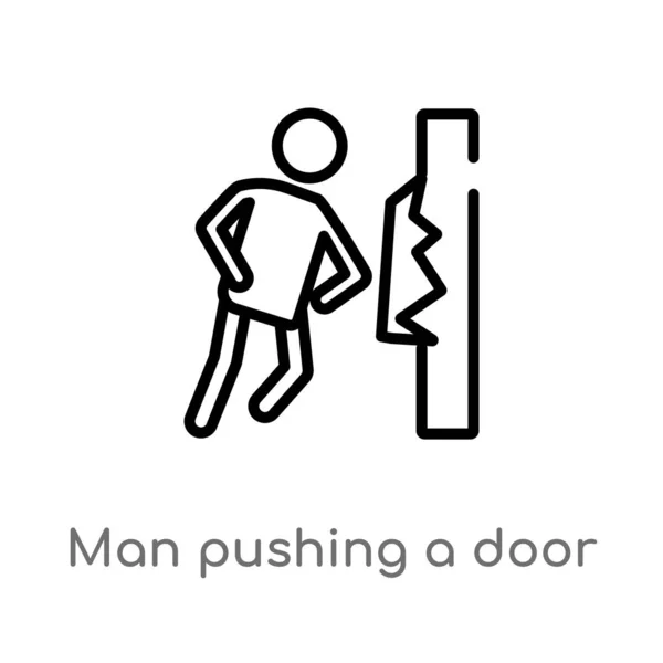 Contour Homme Poussant Une Porte Avec Son Icône Vecteur Corps — Image vectorielle