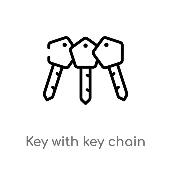 Umrissschlüssel Mit Schlüsselanhänger Vektor Symbol Isolierte Darstellung Schwarzer Einfacher Linien — Stockvektor