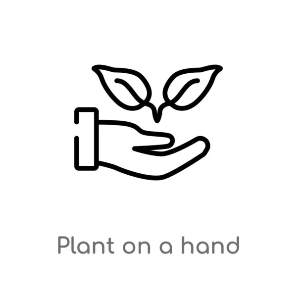 Outline Növény Egy Kéz Vektor Ikonra Izolált Fekete Egyszerű Vonal — Stock Vector