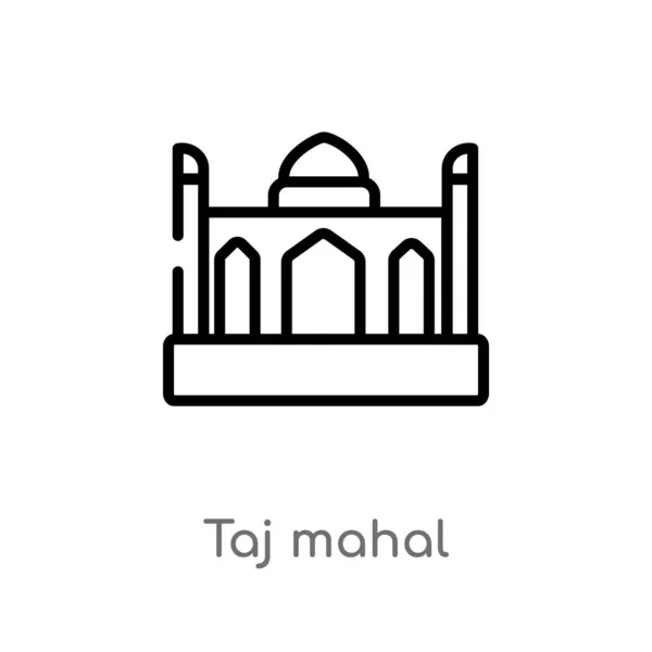 Ikona Vektorové Ikoně Taj Mahal Izolovaný Černý Jednoduchý Řádek Ilustrace — Stockový vektor