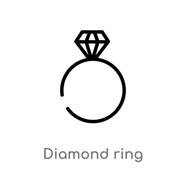 Contorno Anillo Diamantes Icono Vector Aislado Negro Simple Línea Elemento — Vector de stock